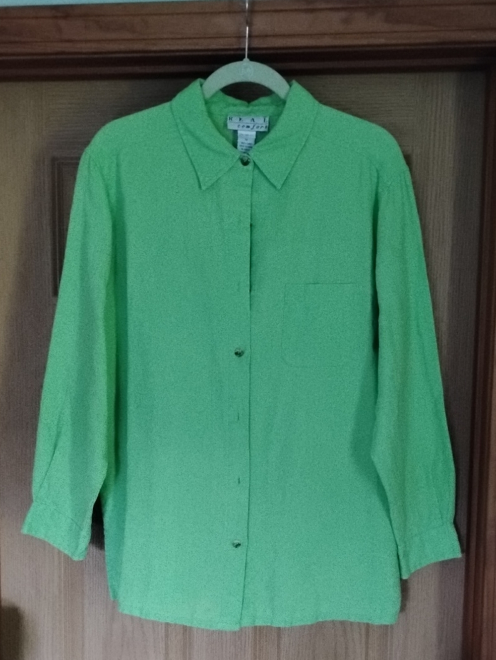 Real Comfort Lime Green Button-Down 100% Linen Shirt Medium EUC